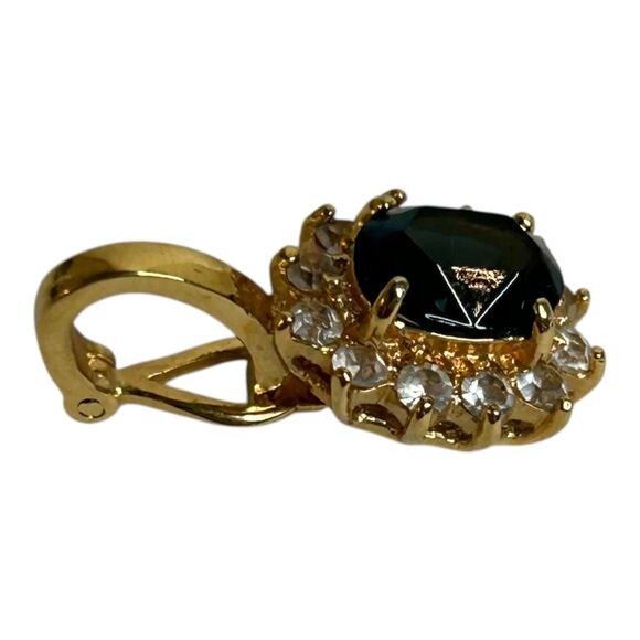 Blue Glass Clear Crystal Rhinestone Charm Pendant Gold Tone - Picture 2 of 6